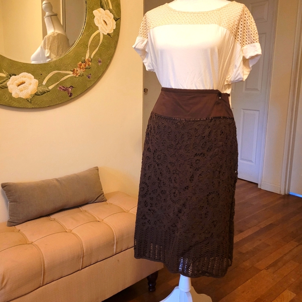 Apt.9 sz12 brown crochet flare skirt